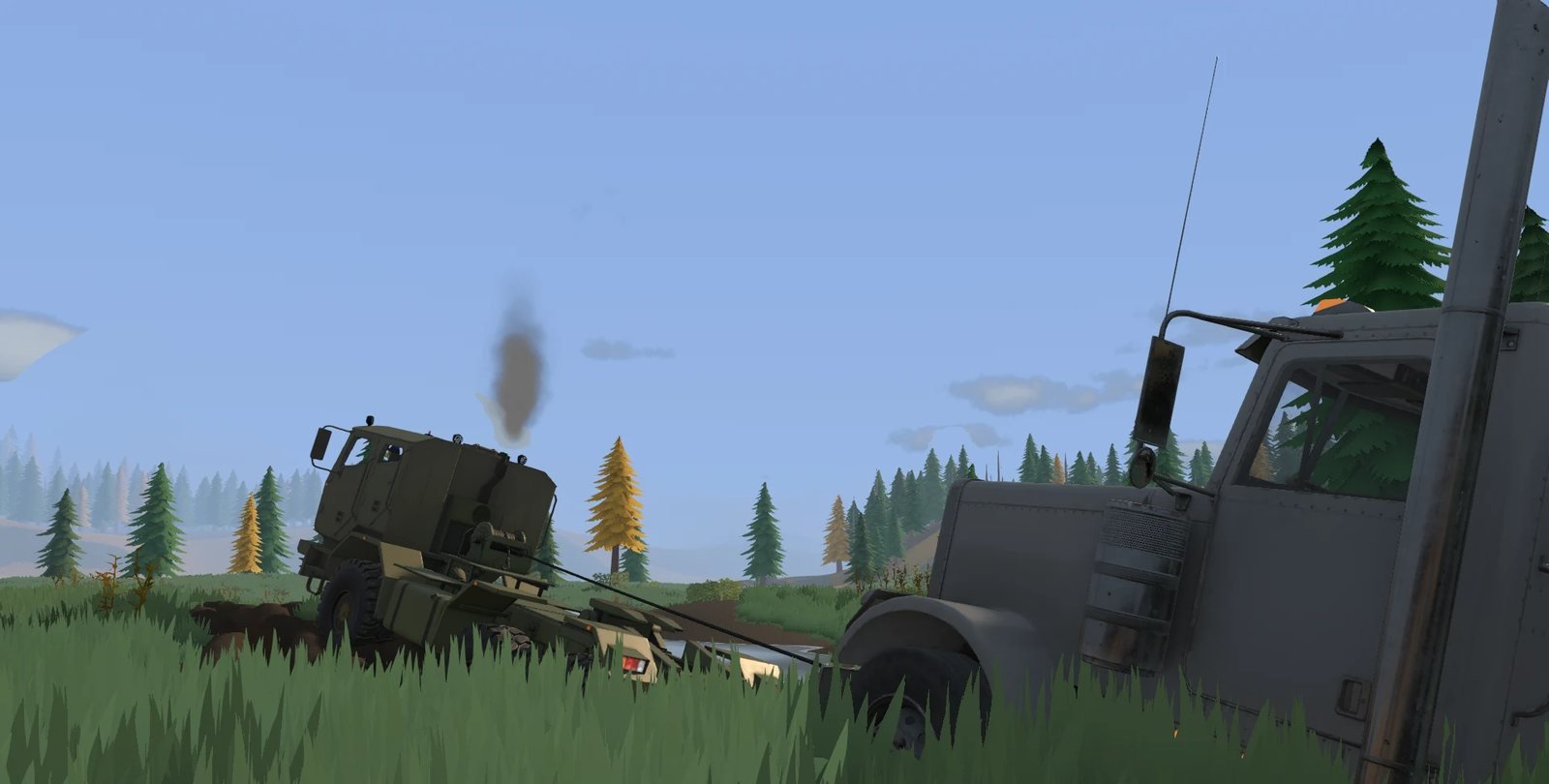 Official Steam store screenshot: heavy machinery working a dirt cut at the worksite