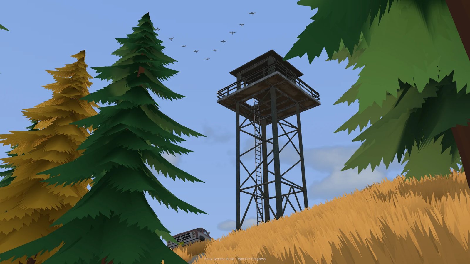 Official Steam store screenshot: an open worksite with hills, trees and clear sky
