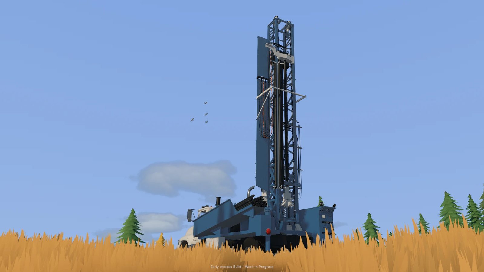 Official Steam store screenshot: a drilling rig set up on the site before digging starts