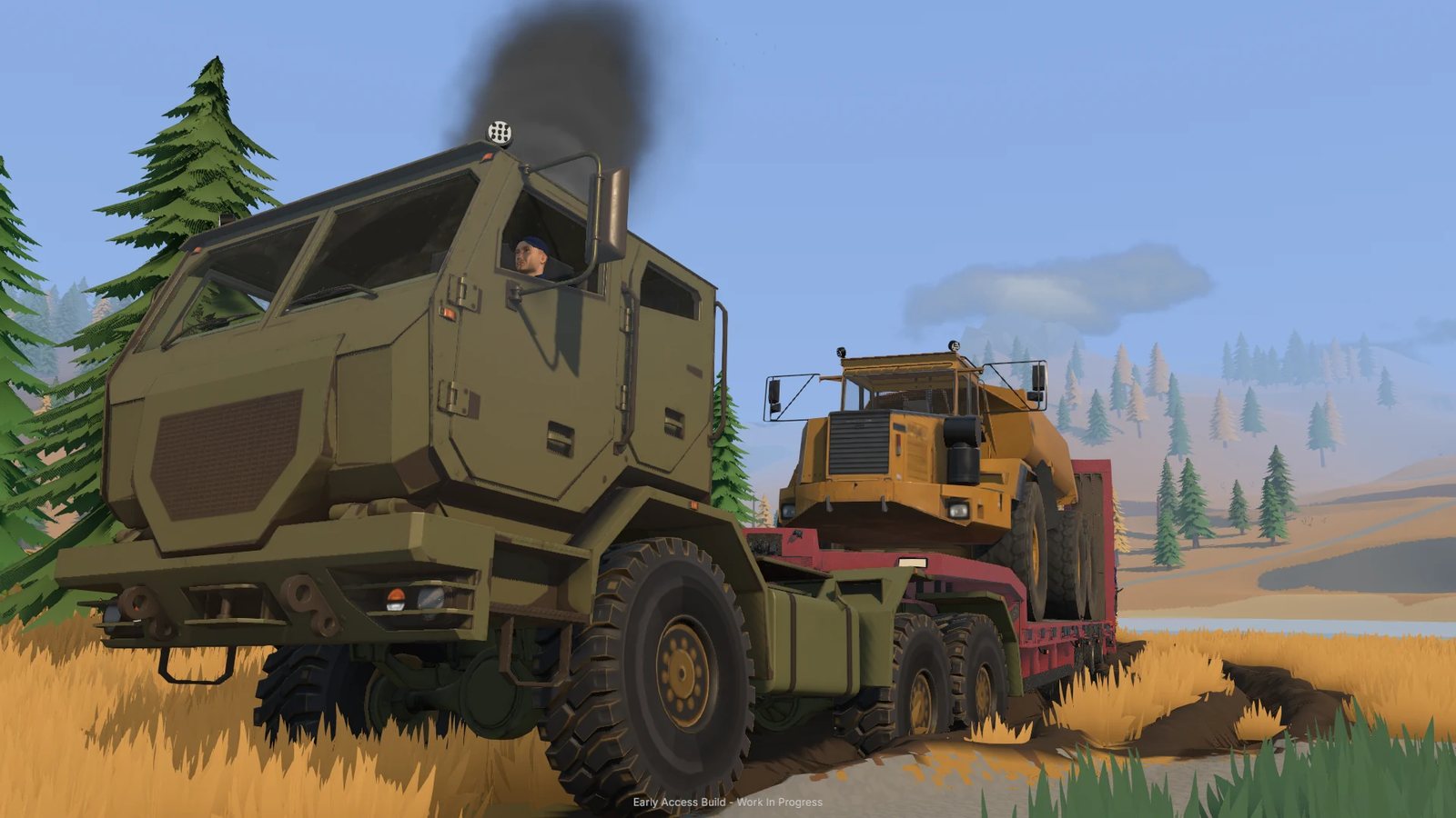 Official Steam store screenshot: a truck hauling an excavator on a trailer