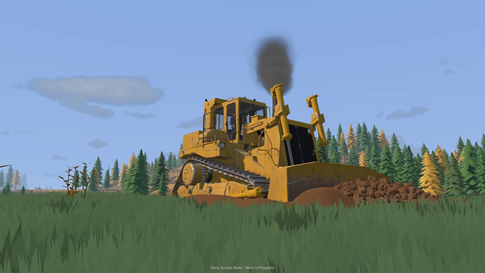Official Steam store screenshot: a bulldozer pushing dirt across the site